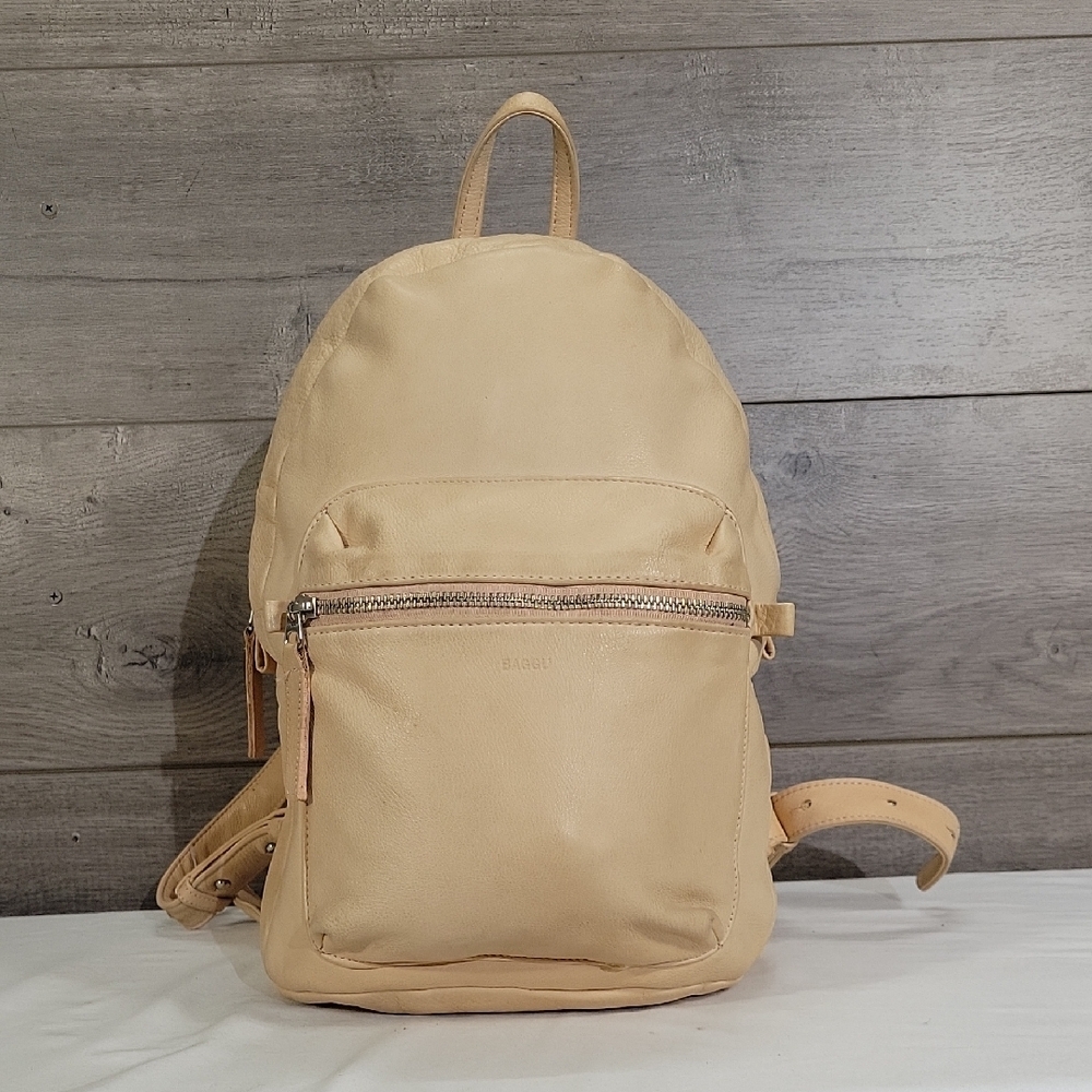 BAGGU Beige Leather Backpack Shoulder Bag Tote Handbag Purse